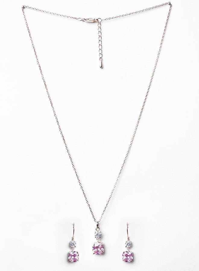 Clara 925 Sterling Silver Rosa Pendant Earring Chain Jewellery Set | Rose Gold Plated, Swiss Zirconia | Gift for Women & Girls - Image 3