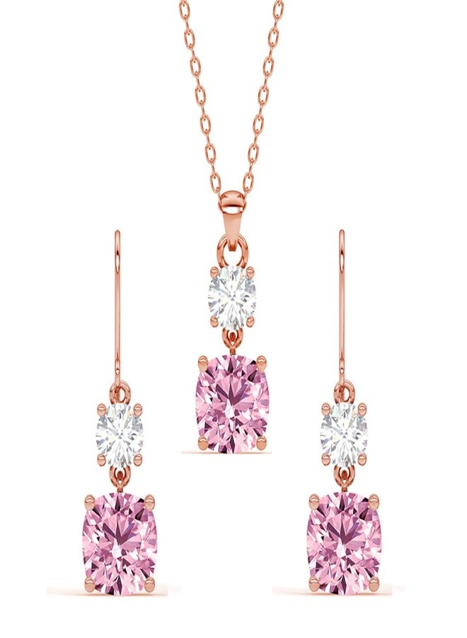 Clara 925 Sterling Silver Rosa Pendant Earring Chain Jewellery Set | Rose Gold Plated, Swiss Zirconia | Gift for Women & Girls - Image 1