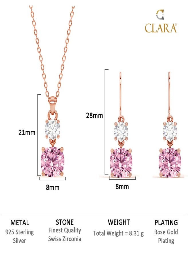 Clara 925 Sterling Silver Rosa Pendant Earring Chain Jewellery Set | Rose Gold Plated, Swiss Zirconia | Gift for Women & Girls - Image 4