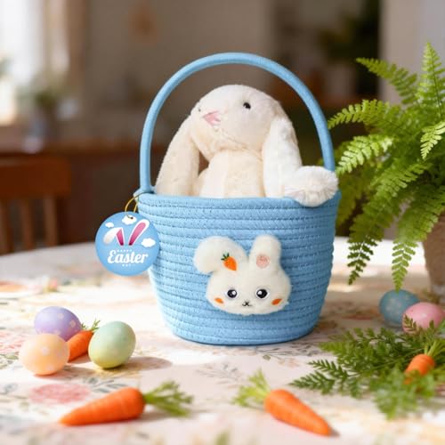 XENTUMI Easter Basket Easter Baskets for Kids Baby Easter Basket with Handle Empty Bunny Egg Basket Easter Baskets for Boys Girls Toddler Babies Infant Easter gifts basket Personalized - Image 3