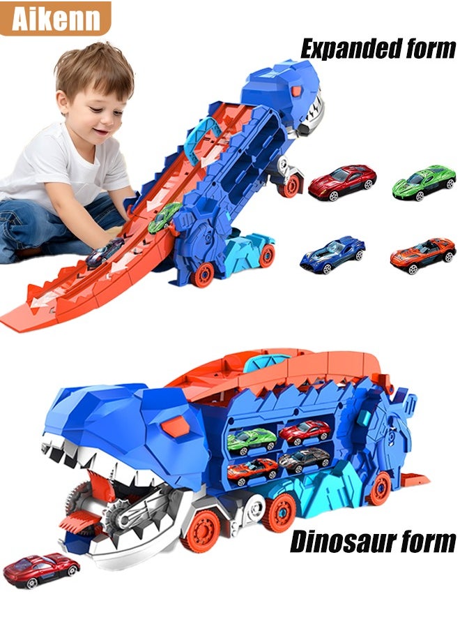 Aikenn Dinosaur swallowing car, ejection slide track storage alloy car children's educational toy car, dinosaur educational toy, dinosaur deformation track car, dual form novel dinosaur swallowing car, children's party toys  - Image 1