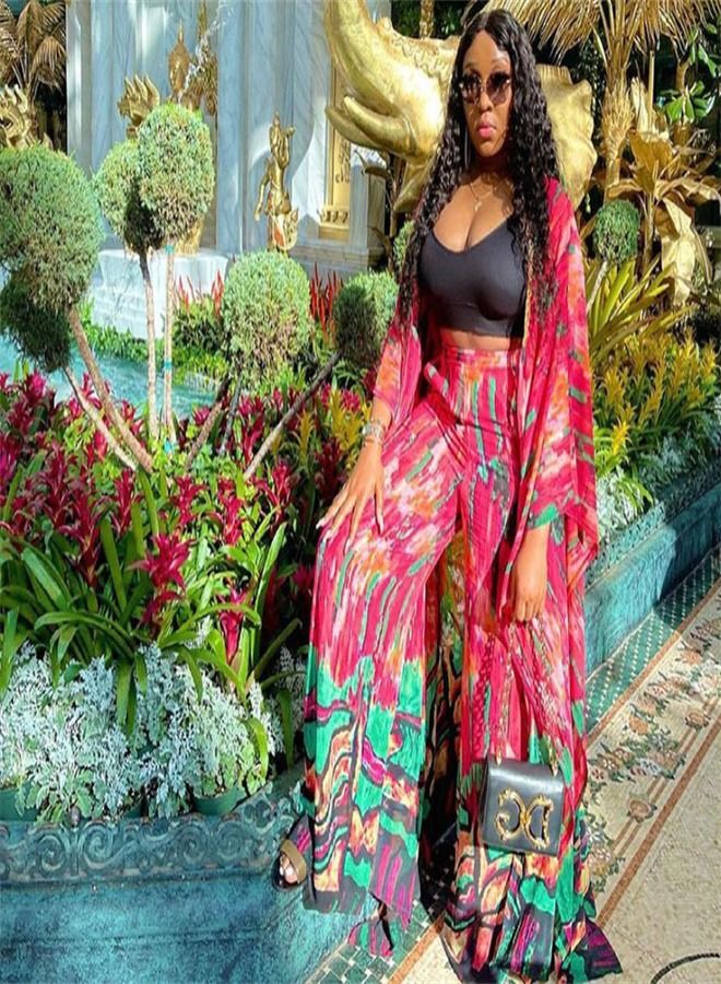 Loquat Chiffon Cardigan Loose Oversized Trousers Two-Piece Suit Abaya Multicolour