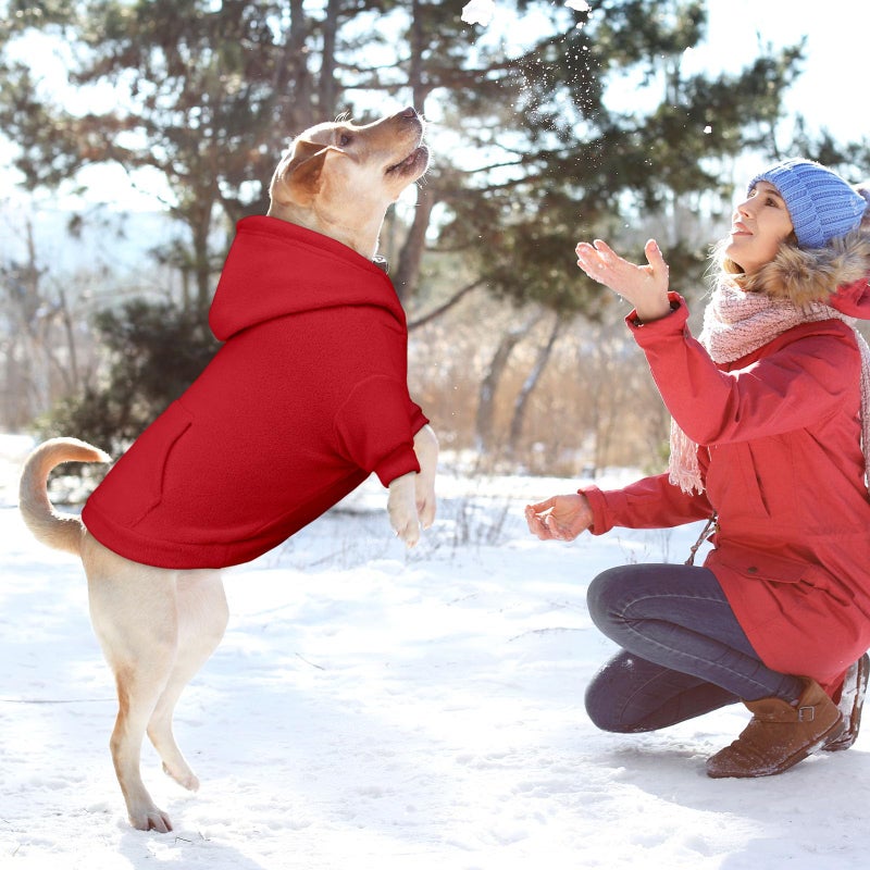 Waoduld Dog Sweaters for Large Dogs,Extra-Large Dog Hoodie,Warm Fleece Sweatshirt with Hood & Pocket,Leash Hole,Cozy Cold Weather Pet Clothes Sweater Hoodie for Large Dogs(Red,XXL) - Image 5