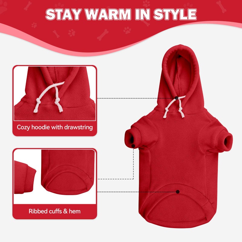 Waoduld Dog Sweaters for Large Dogs,Extra-Large Dog Hoodie,Warm Fleece Sweatshirt with Hood & Pocket,Leash Hole,Cozy Cold Weather Pet Clothes Sweater Hoodie for Large Dogs(Red,XXL) - Image 4