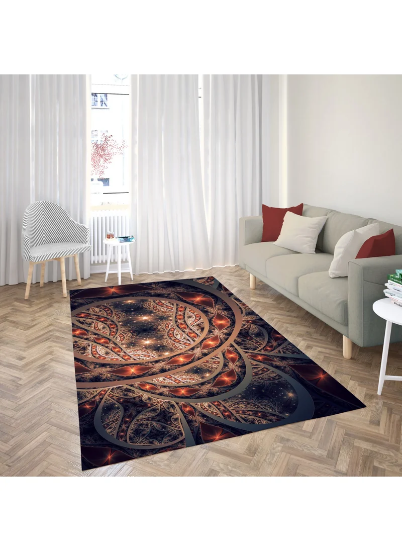 Vagonik Wagonik Ethnic Mandala Patterned Digital Printed Carpet Non-Slip Based Washable Carpet