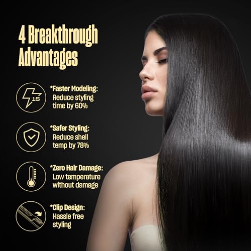 BeKind مستقيم الشعر ومجعد 2 في 1 من بي كايند فليكس، مكواة شعر مسطحة 360° لجميع الأنماط، تصميم ألواح عائمة، درجة حرارة منخفضة Airflex لتصفيف أفضل، هدية للفتيات والنساء - ذهبي - Image 4