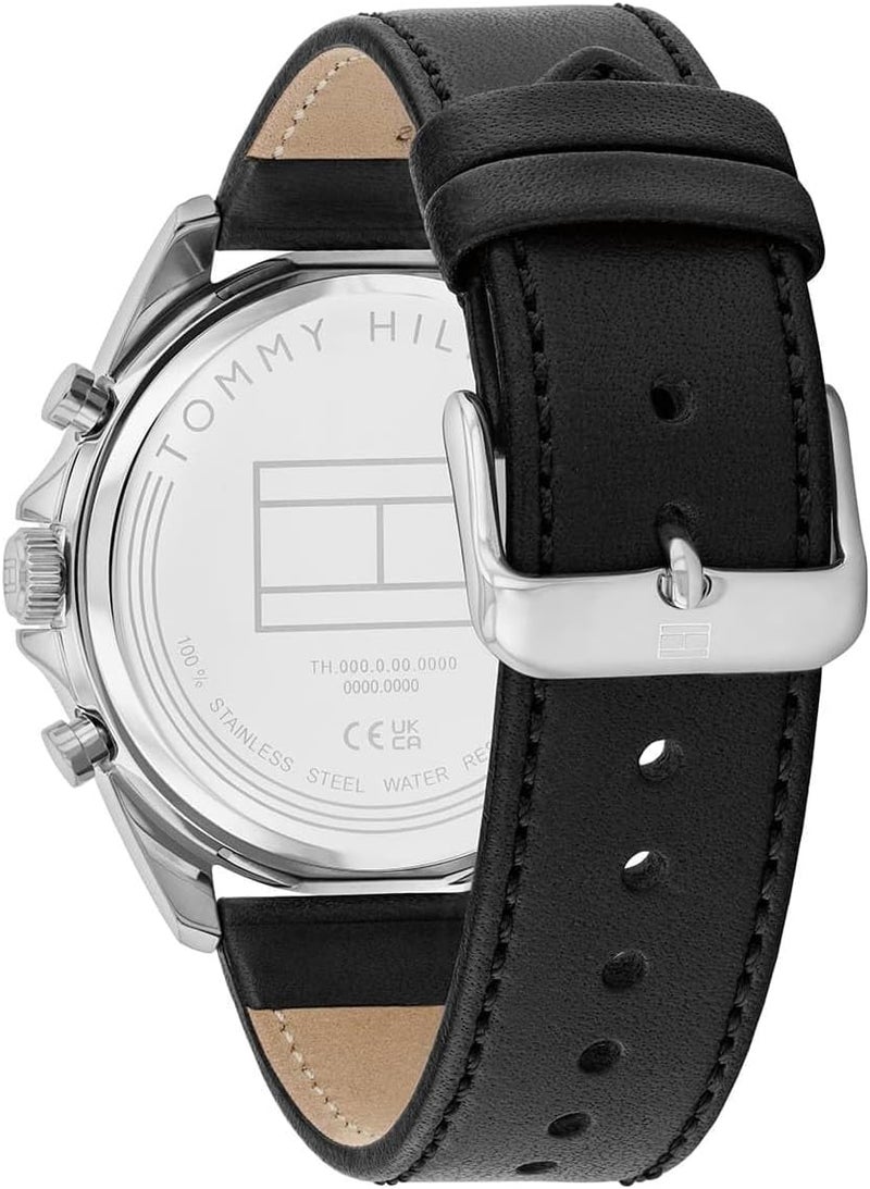 Tommy Hilfiger Men's Dark Grey Dial Black Leather Strap Watch - Image 3