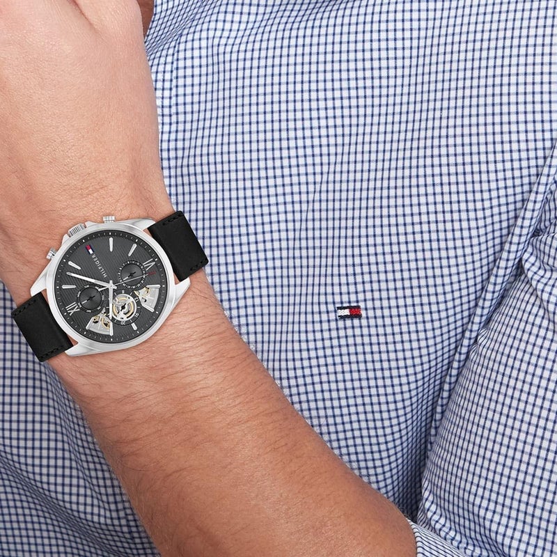 Tommy Hilfiger Men's Dark Grey Dial Black Leather Strap Watch - Image 4
