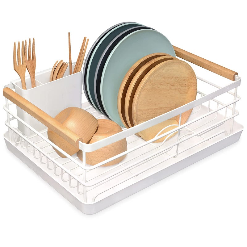 BRIAN  DANY Dish Drying Rack Dish Racks for Kitchen Counter Stainless Steel Dish Drainer with Removable Cutlery Holder  Drainboard White