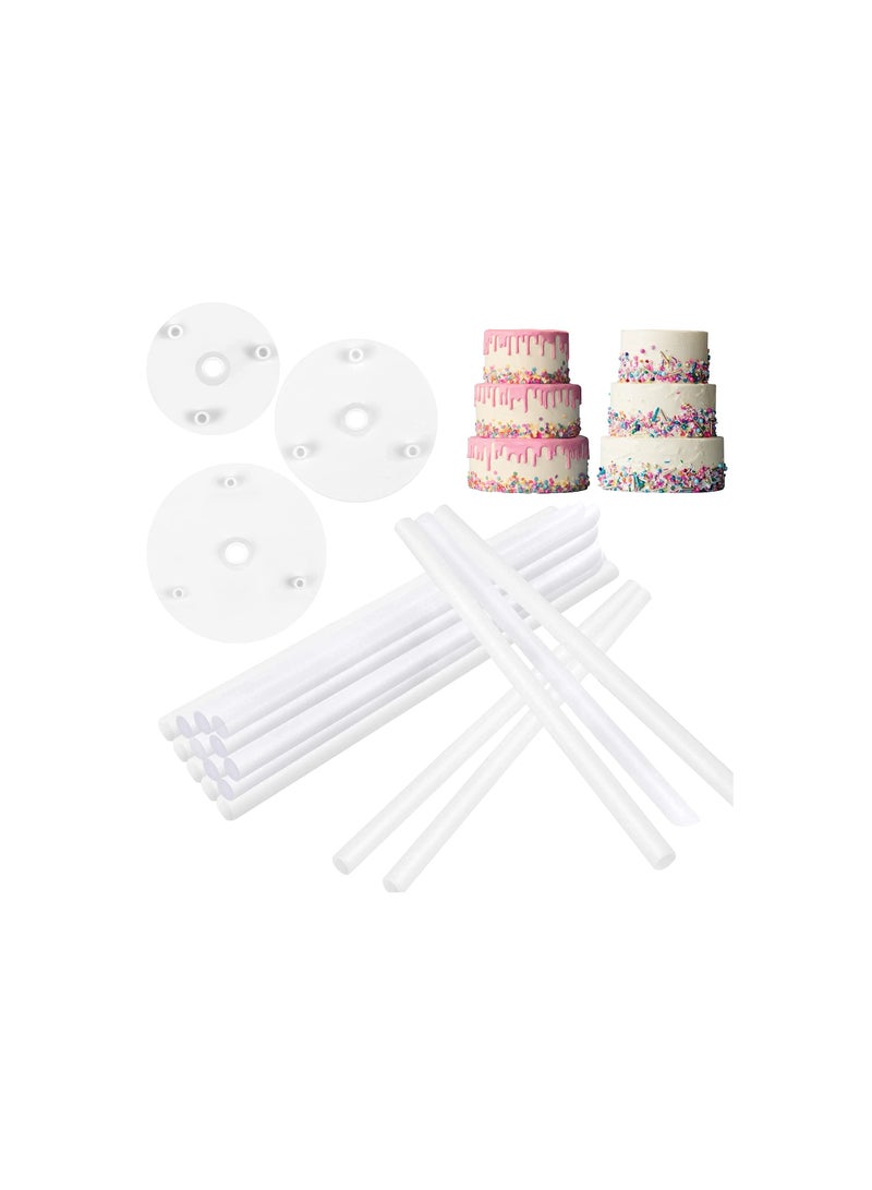 SOLARAE Tiered Cake Support Set - Includes Plastic Cake Dowels, White Cake Stand Sticks, and 3 Cake Boards for Stacking and Constructing Multi-Tiered Cakes. Perfect for Cake Decorating! - Image 1