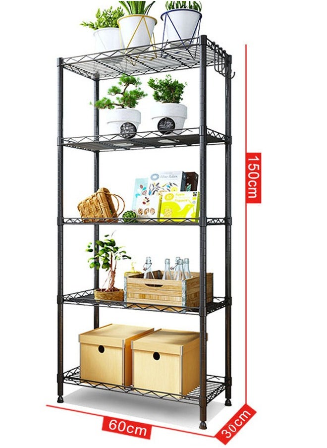 BLOOMING TIME - 5 Layers Of Adjustable Storage Shelves, Without Wheels, Simple Installation, Adjustable Height, Black - Image 1