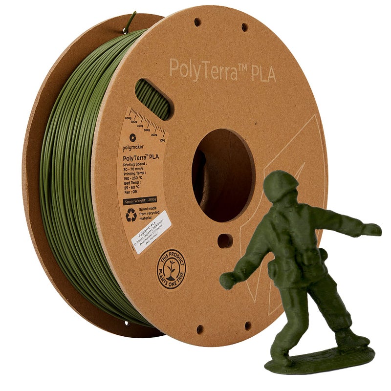 Polymaker Matte PLA Filament, 3D Printer PLA Filament 1.75mm 1kg - PolyTerra 3D Printing PLA Filament, Army Dark Green - Image 1
