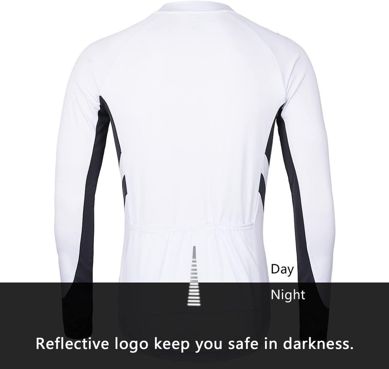 ARSUXEO Men's Full Zipper Long Sleeves Cycling Jersey - White, Size M - Image 2