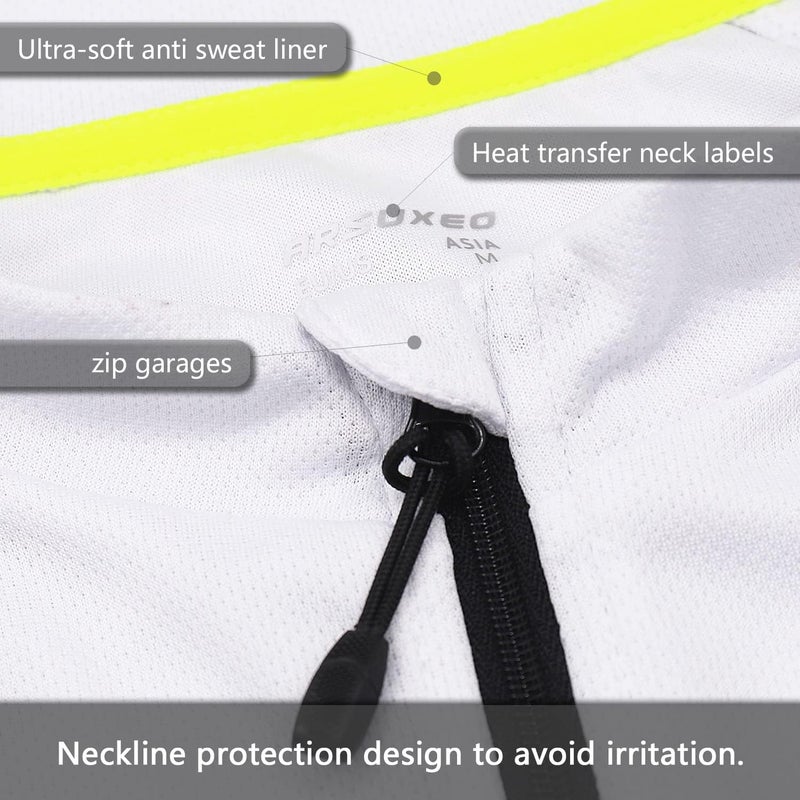 ARSUXEO Men's Full Zipper Long Sleeves Cycling Jersey - White, Size M - Image 4