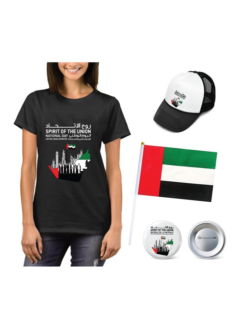 Adult UAE T-shirt - Cap - Flag and Badge Pack of 4 Combo - Image 1