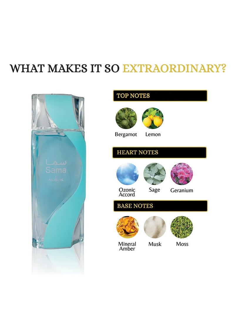 Nusuk Sama Unisex Eau De Parfum 100ml | Fresh Bergamot & Lemon Top Notes | Ozonic Sage & Geranium Heart | Warm Amber, Moss & Soft Musk Base | Long-Lasting Natural, Fresh, Elegant Fragrance - Image 3