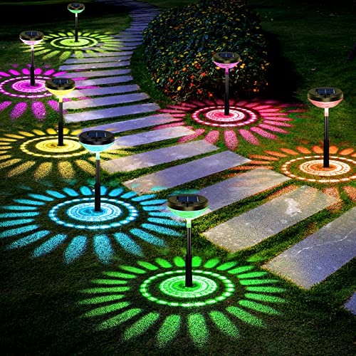 Nupostai أضواء مسار شمسية ساطعة 6 عبوات، تغيير الألوان + أضواء LED شمسية دافئة بيضاء خارجية، أضواء مسار شمسية مقاومة للماء IP67، أضواء حديقة تعمل بالطاقة الشمسية للممر والفناء والحديقة وتزيين المناظر الطبيعية - Image 1