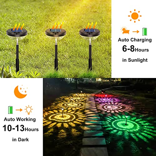 Nupostai أضواء مسار شمسية ساطعة 6 عبوات، تغيير الألوان + أضواء LED شمسية دافئة بيضاء خارجية، أضواء مسار شمسية مقاومة للماء IP67، أضواء حديقة تعمل بالطاقة الشمسية للممر والفناء والحديقة وتزيين المناظر الطبيعية - Image 3