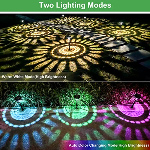 Nupostai أضواء مسار شمسية ساطعة 6 عبوات، تغيير الألوان + أضواء LED شمسية دافئة بيضاء خارجية، أضواء مسار شمسية مقاومة للماء IP67، أضواء حديقة تعمل بالطاقة الشمسية للممر والفناء والحديقة وتزيين المناظر الطبيعية - Image 2