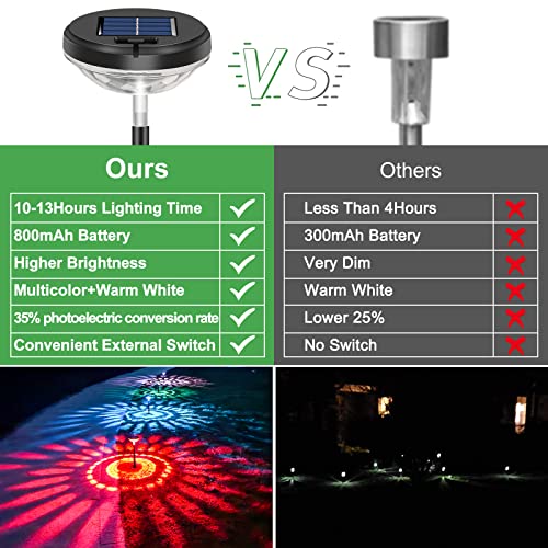 Nupostai أضواء مسار شمسية ساطعة 6 عبوات، تغيير الألوان + أضواء LED شمسية دافئة بيضاء خارجية، أضواء مسار شمسية مقاومة للماء IP67، أضواء حديقة تعمل بالطاقة الشمسية للممر والفناء والحديقة وتزيين المناظر الطبيعية - Image 4