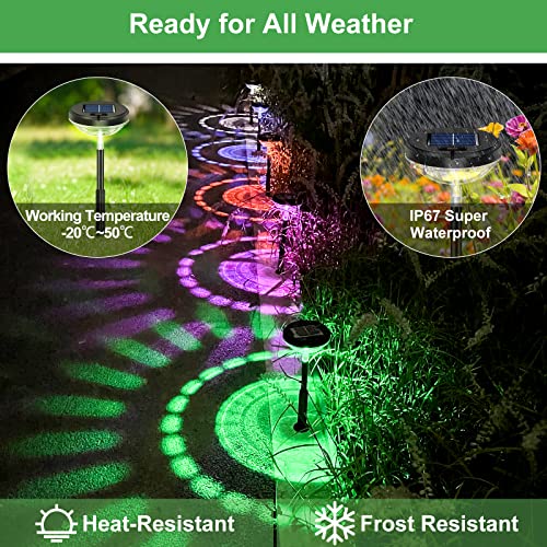 Nupostai أضواء مسار شمسية ساطعة 6 عبوات، تغيير الألوان + أضواء LED شمسية دافئة بيضاء خارجية، أضواء مسار شمسية مقاومة للماء IP67، أضواء حديقة تعمل بالطاقة الشمسية للممر والفناء والحديقة وتزيين المناظر الطبيعية - Image 5