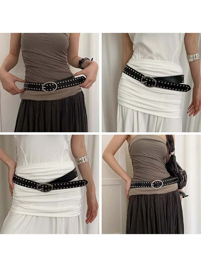 Leather Studded Rivets Belt for Women Girls Y2K Pin Buckle Waist Belts Fashion Waistband for Pants Dress - Image 5