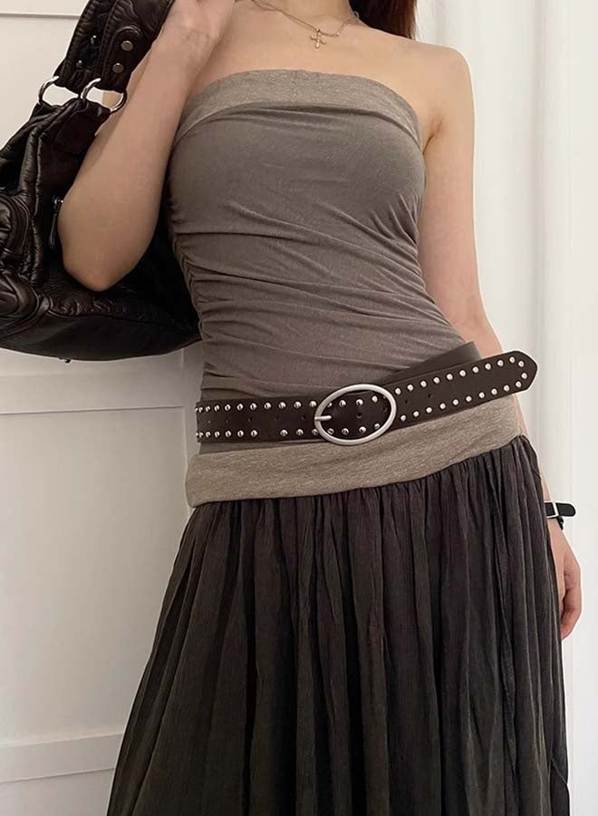 Leather Studded Rivets Belt for Women Girls Y2K Pin Buckle Waist Belts Fashion Waistband for Pants Dress - Image 3