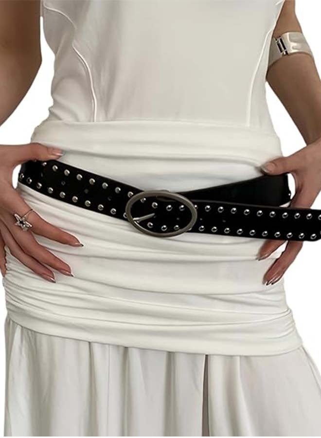 Leather Studded Rivets Belt for Women Girls Y2K Pin Buckle Waist Belts Fashion Waistband for Pants Dress - Image 4