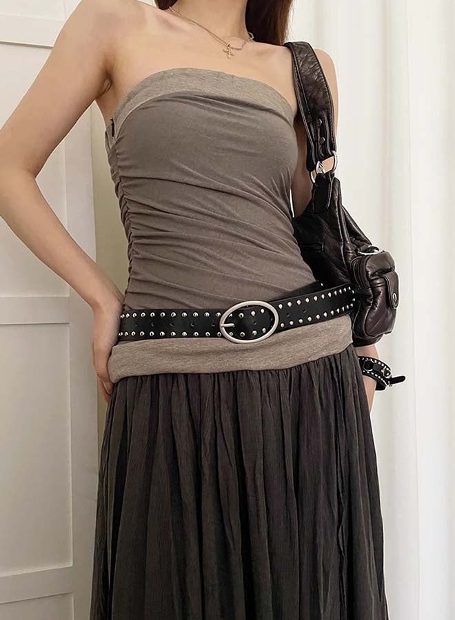 Leather Studded Rivets Belt for Women Girls Y2K Pin Buckle Waist Belts Fashion Waistband for Pants Dress - Image 2