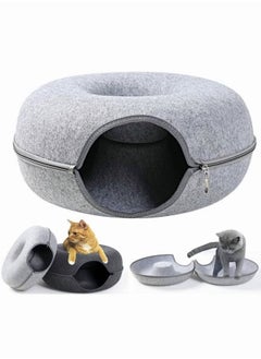 Donut Cat Tunnel Bed Pets House Natural Felt Pet Cat Cave Toys Round Wool Felt Pet Bed For Small Dogs Cat Interactive Play Toy 1 pc(Light grey)