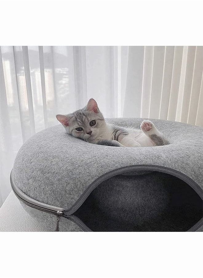 Generic - Donut Cat Tunnel Bed Pets House Natural Felt Pet Cat Cave Toys Round Wool Felt Pet Bed For Small Dogs Cat Interactive Play Toy 1 pc(Light grey) - Image 1