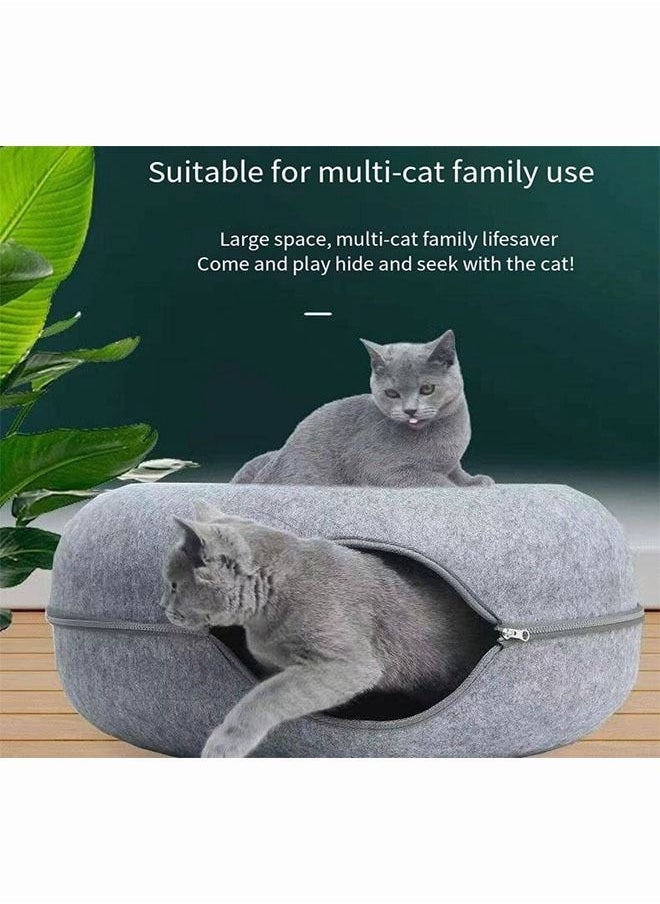 Generic - Donut Cat Tunnel Bed Pets House Natural Felt Pet Cat Cave Toys Round Wool Felt Pet Bed For Small Dogs Cat Interactive Play Toy 1 pc(Light grey) - Image 1
