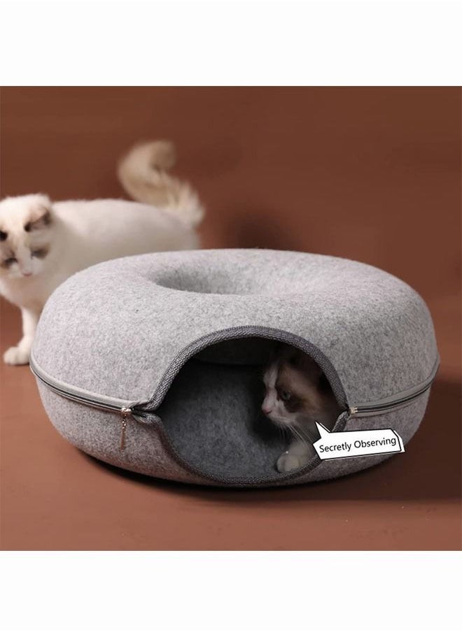 Generic - Donut Cat Tunnel Bed Pets House Natural Felt Pet Cat Cave Toys Round Wool Felt Pet Bed For Small Dogs Cat Interactive Play Toy 1 pc(Light grey) - Image 1