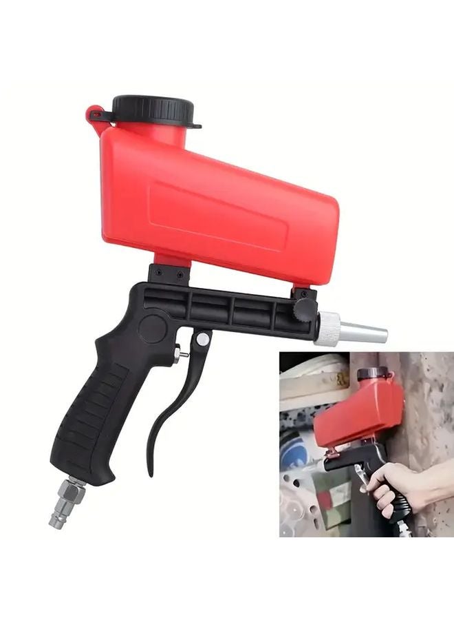 Red Pneumatic Sandblast Gun 90PSI Adjustable Handheld Air Blaster with Container for Industrial DIY Use - Image 2