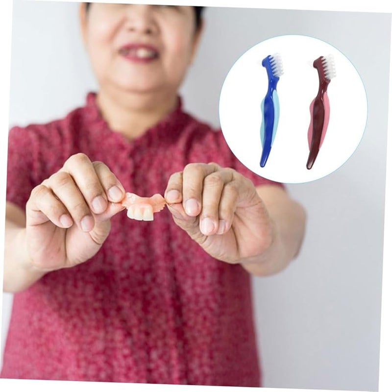 2Pcs Double Sided Denture Brush Ergonomic Easy Grip Handle for False Teeth Cleaning Seniors Travel - Image 5