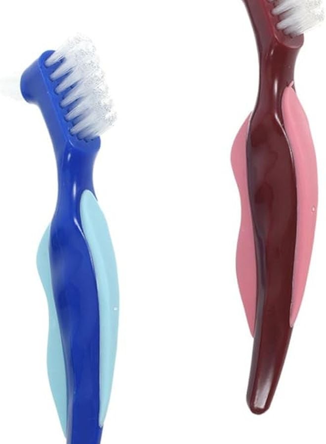 2Pcs Double Sided Denture Brush Ergonomic Easy Grip Handle for False Teeth Cleaning Seniors Travel - Image 1
