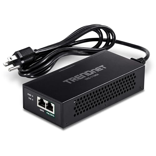 TRENDnet Gigabit PoE++ Injector, Convert A Non-PoE Port To A PoE++ Gigabit Port, PoE (15.4W), PoE+ (30W), Or PoE++ (95W), Up to 100m (328 ft), Integrated Power Supply, Black, TPE-119GI - Image 1