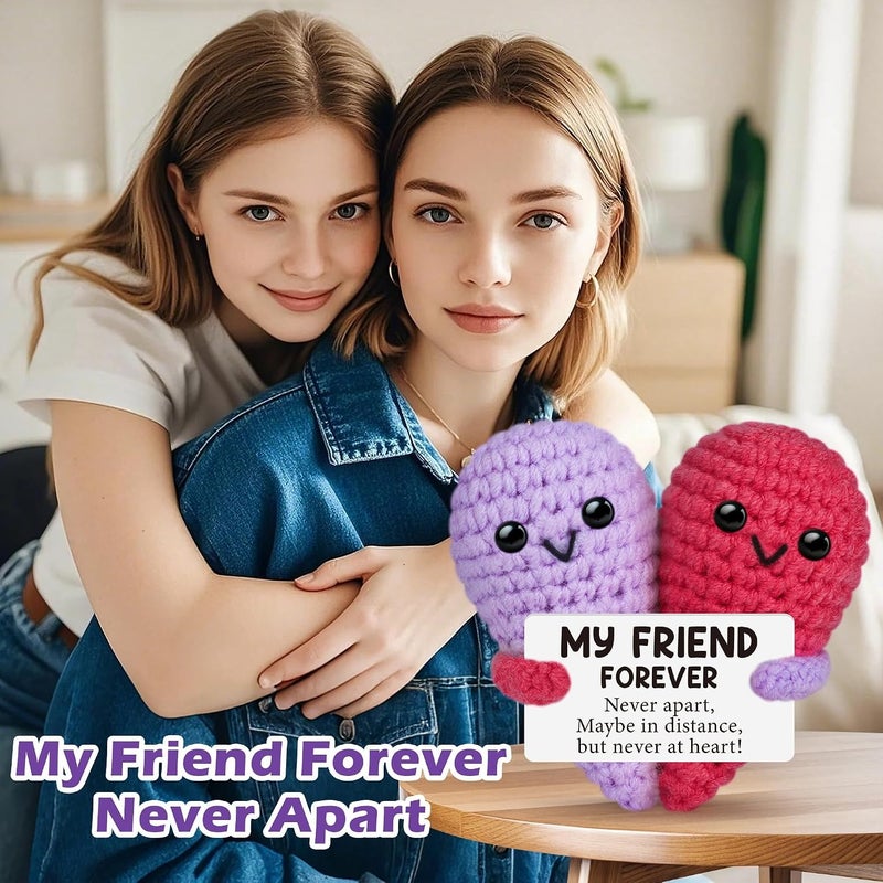 Happy Threads Best Friend Heart Pair Plush with Friendship Message Card, Handmade Crochet Best Friend Keepsake, Cute Desk & Shelf Décor, Friendship Gift for Best Friends & Long-Distance Friends - Image 3