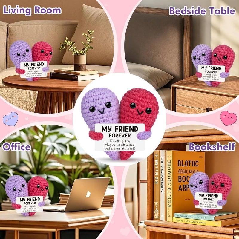 Happy Threads Best Friend Heart Pair Plush with Friendship Message Card, Handmade Crochet Best Friend Keepsake, Cute Desk & Shelf Décor, Friendship Gift for Best Friends & Long-Distance Friends - Image 2