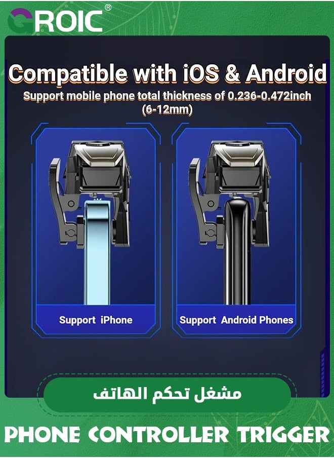 GROIC - مشغلات ألعاب الهاتف المحمول لهواتف iPhone/Android، عصا التحكم الحساسة لألعاب إطلاق النار ومشغل إطلاق النار لـ PUBG، COD، Fortnte، مع ضوء RGB ووظيفة اهتزاز التصوير، زمن انتقال صفر، 4 أوضاع انفجارية - Image 1