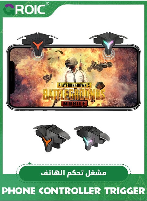 Mobile Gaming Triggers for iPhone/Android, Shooter Sensitive Controller Joysticks Aim & Fire Trigger for PUBG, COD, Fortnte, with RGB Light & Shooting Vibration Function, Zero Latency, 4 Burst Modes
