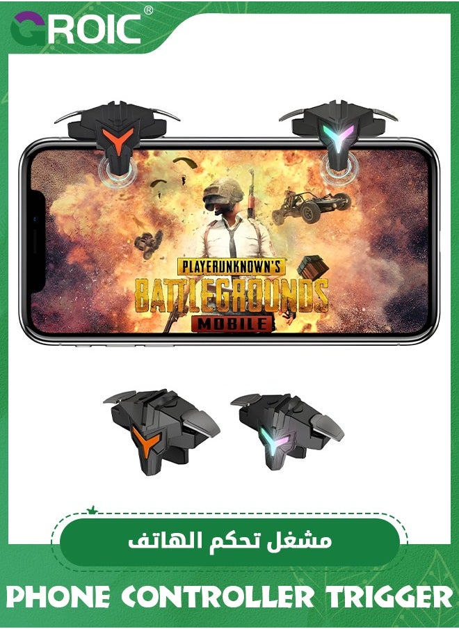 GROIC - مشغلات ألعاب الهاتف المحمول لهواتف iPhone/Android، عصا التحكم الحساسة لألعاب إطلاق النار ومشغل إطلاق النار لـ PUBG، COD، Fortnte، مع ضوء RGB ووظيفة اهتزاز التصوير، زمن انتقال صفر، 4 أوضاع انفجارية - Image 1