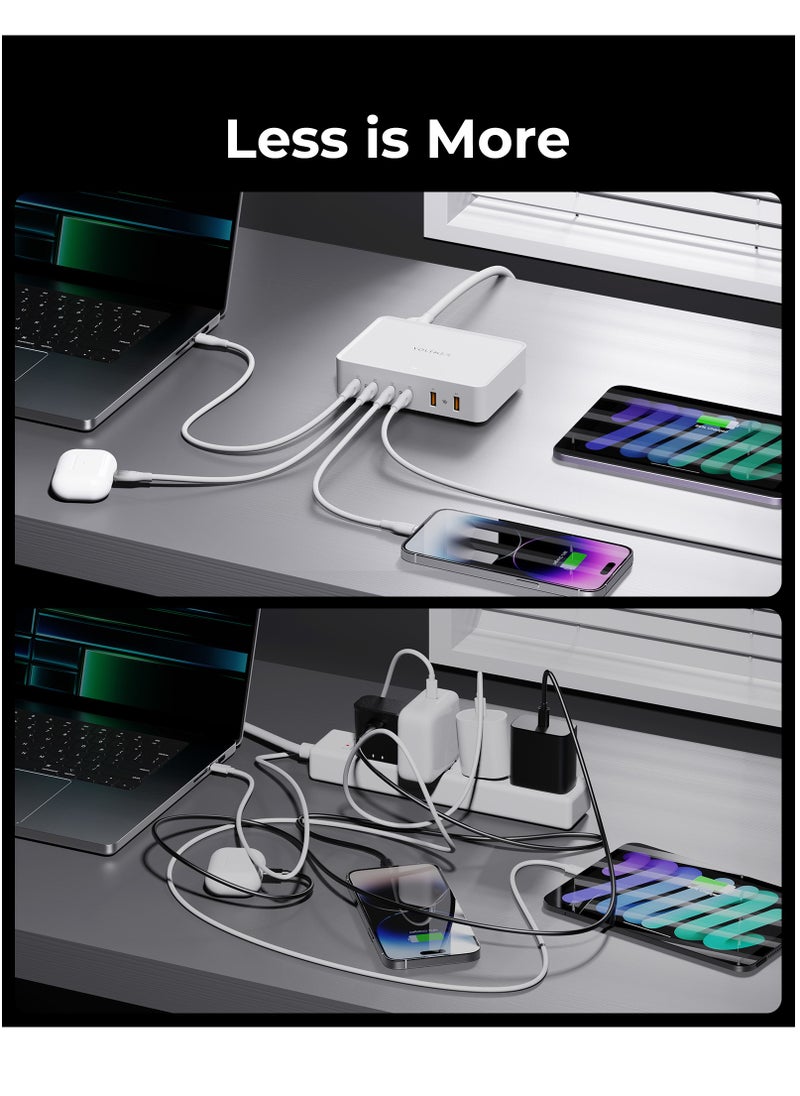 VOLTME - 240W 6-Port USB-C Charger GaN PD140W Fast Charging Station Hub with 1.5 Meter AC Cable, USB-C & USB-A Wall Plug Power Adapter for MacBook Pro/Air, Dell, Steam Deck, iPhone 16/15/14/13, Samsung Galaxy S24/S23, Pixel, Android Devices, Type-C Laptops, Tablets, and More – Multiport Fast Charging (White) - Image 1