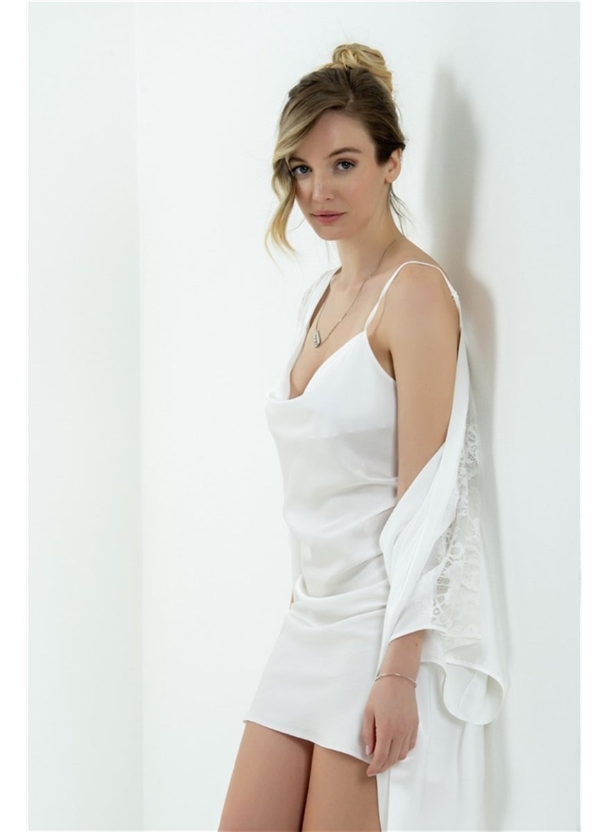Magic Form 6790 Women's Ecru Cowl Collar Crepe Satin Short Nightgown  - Image 1