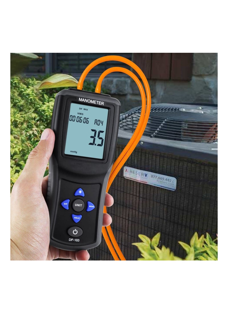 SYOSI - Digital Manometer Gas Pressure Tester, 12 Units Professional Manometer HVAC Air Pressure Testing Tool Pressure Meter HVAC Airflow Pressure Testing Tool with Large LCD Display Backlight for Home and RV - Image 1
