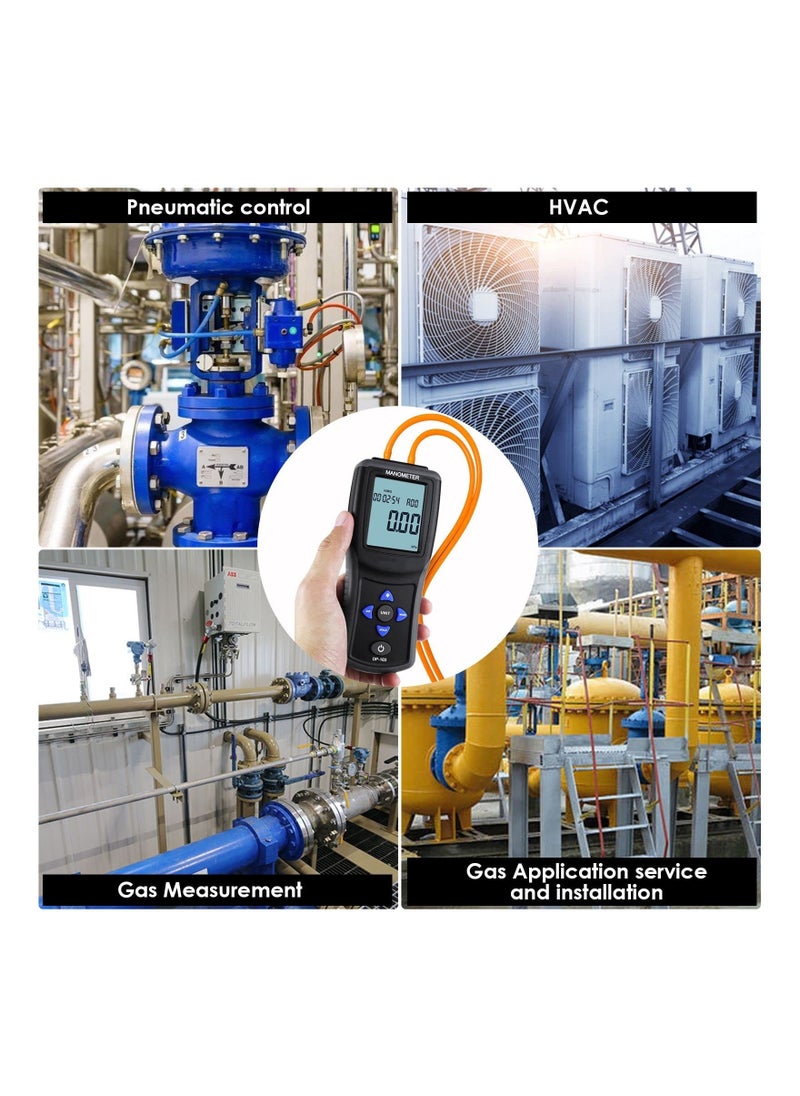 SYOSI - Digital Manometer Gas Pressure Tester, 12 Units Professional Manometer HVAC Air Pressure Testing Tool Pressure Meter HVAC Airflow Pressure Testing Tool with Large LCD Display Backlight for Home and RV - Image 1