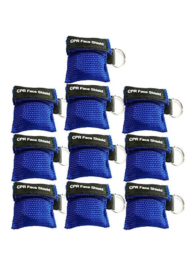 Arabest 10pcs CPR Mask Keychain Ring Emergency Kit CPR Face Shields for First Aid or CPR Training (Blue-10)  - Image 1