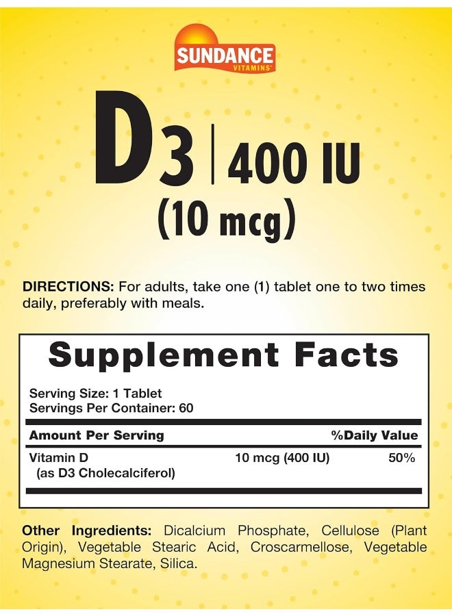 Sundance D3 Vitamin Tablets 60 Count for Adults - Image 2