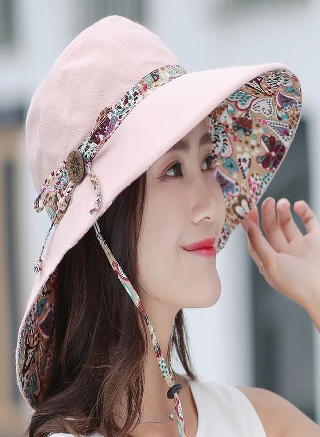 Alexvyan Women Polyester Pink Round Hat Reversable Designer Sunvisor Hats UV Protection Wide Brim Summer Cap Casual Beach, Safari Sun Protection Cap, One size - Image 4