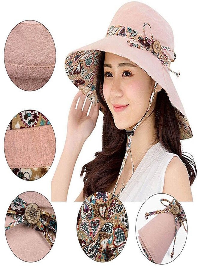 Alexvyan Women Polyester Pink Round Hat Reversable Designer Sunvisor Hats UV Protection Wide Brim Summer Cap Casual Beach, Safari Sun Protection Cap, One size - Image 5